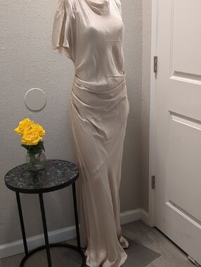 Banana Republic Elegant Cream Satin Draped Evening Dress
